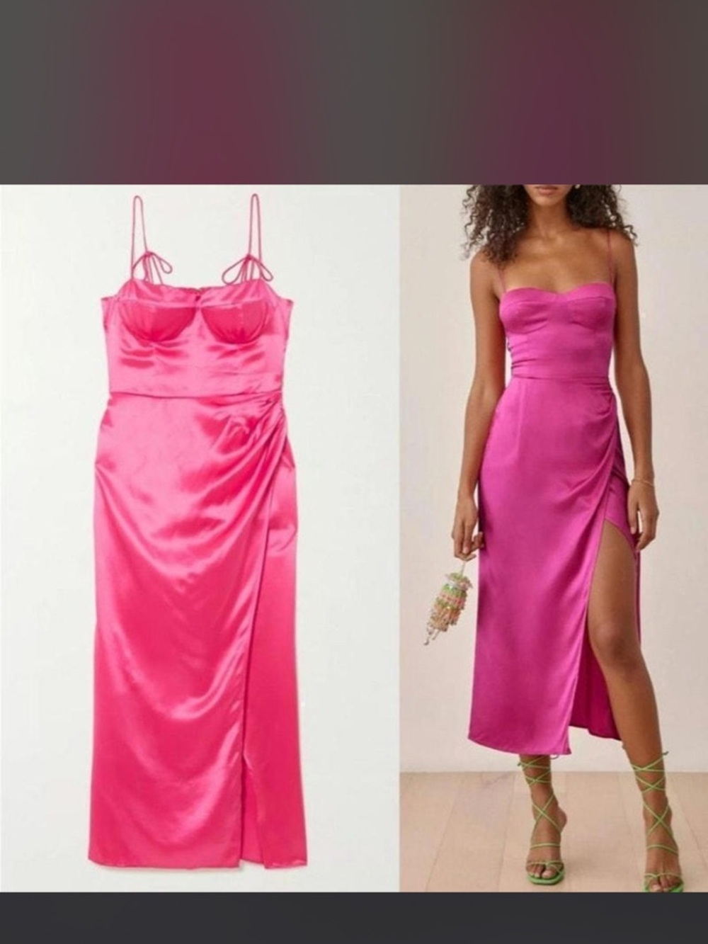 Reformation Hot Pink 100% Silk Midi Slip Dress